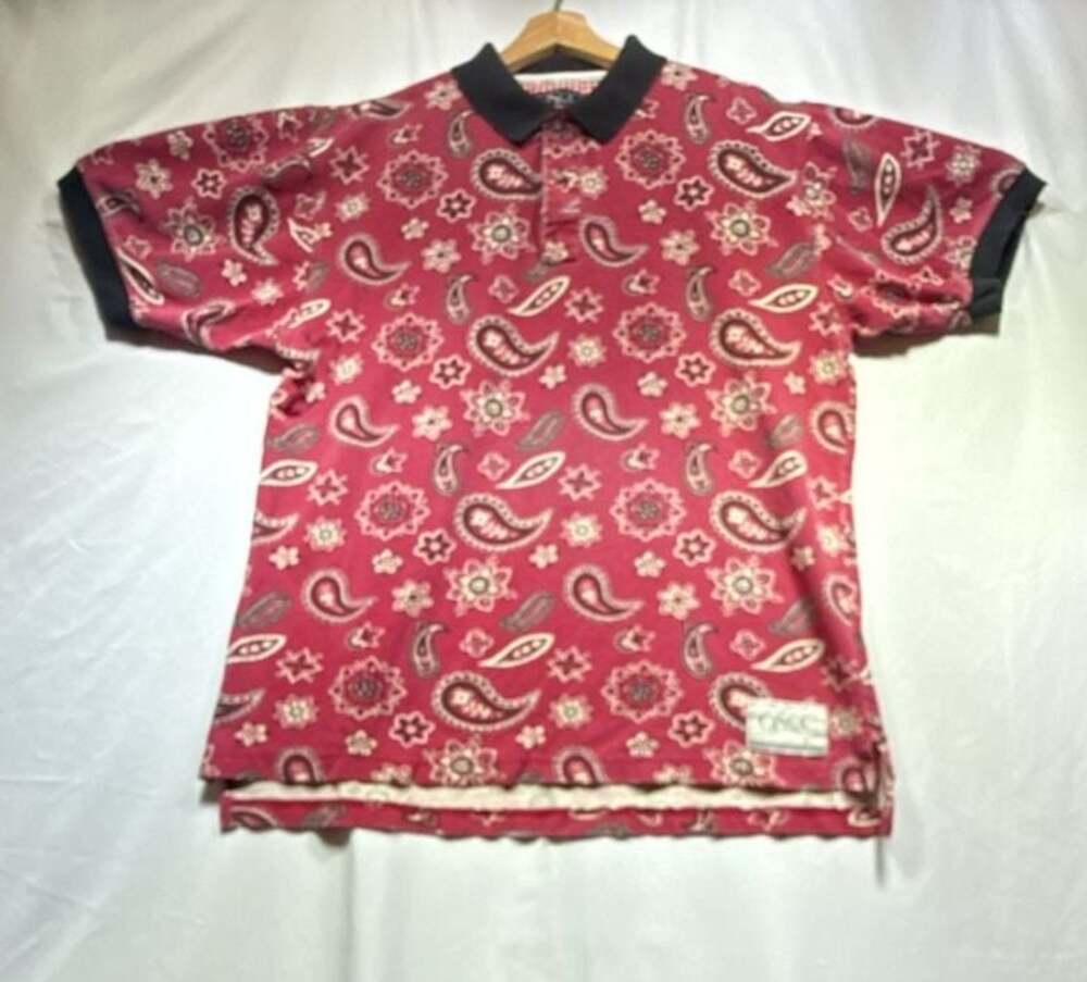 OSCC Old School Clothing Co. Red Paisley Bandana Print Polo Shirt